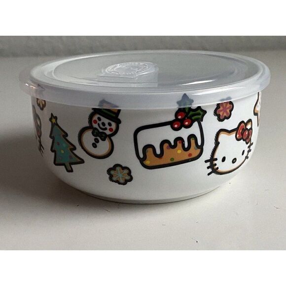 Hello Kitty Christmas Pressure Lid Ceramic Food Storage Bowl Container Medium - Picture 4 of 7